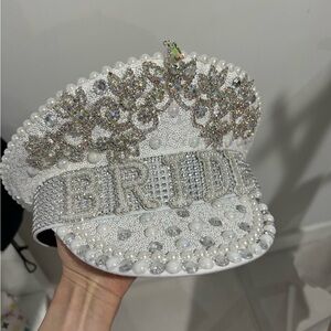 White and Silver Embellished Bride Hat